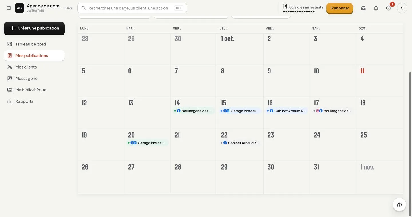 Le calendrier du mois, une publication par jour prévu.